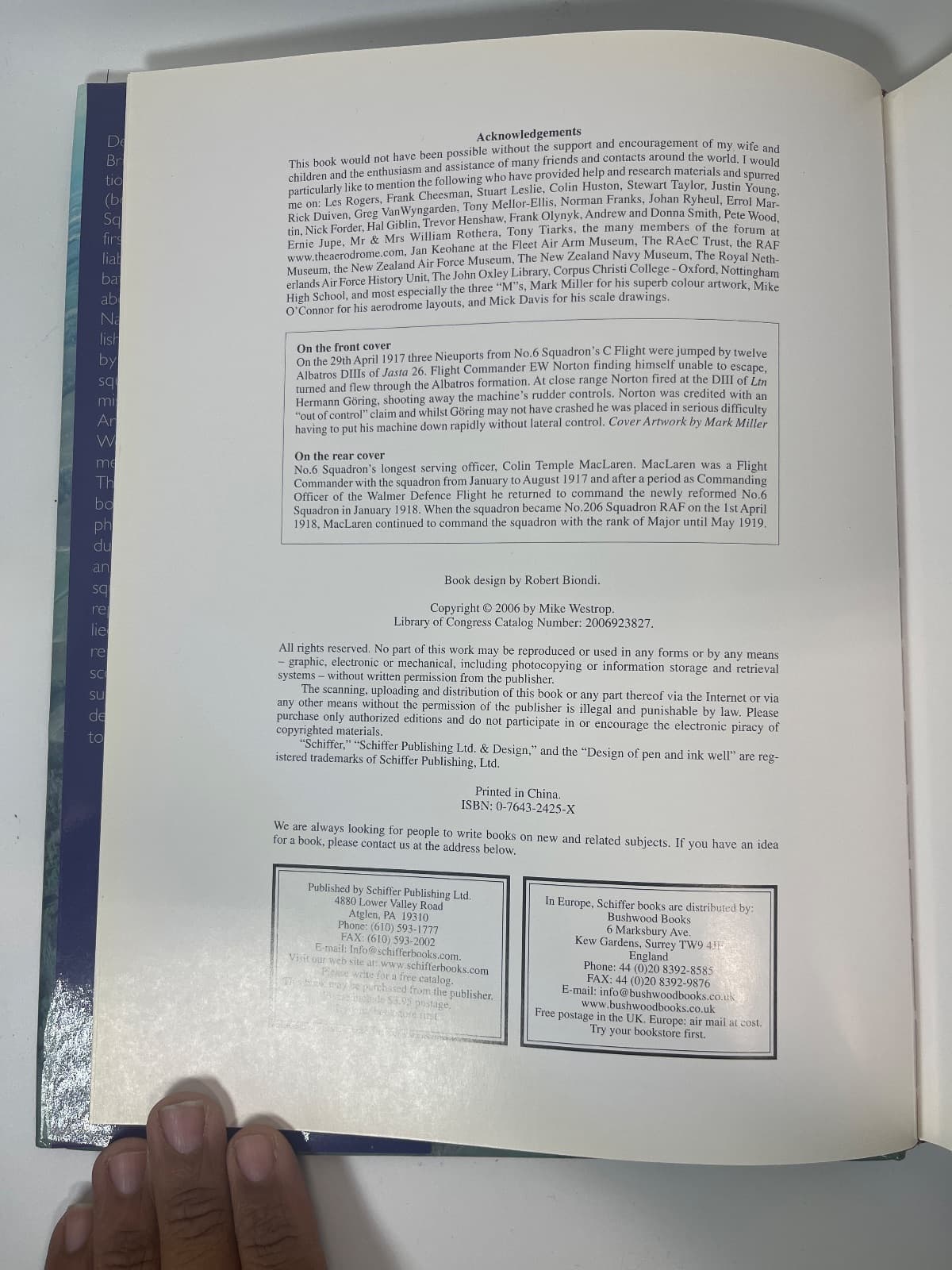 A History of No.6 Squadron Royal Naval Air Service in World War I by Mike Westrop - copyright page showing 2006 details