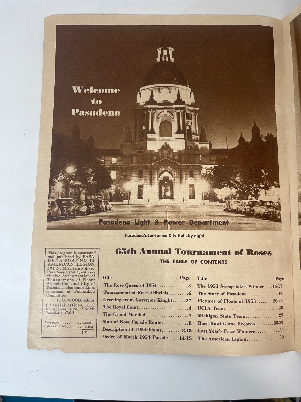 Pasadena Tournament of Roses: 1954 Official Program - additional view
