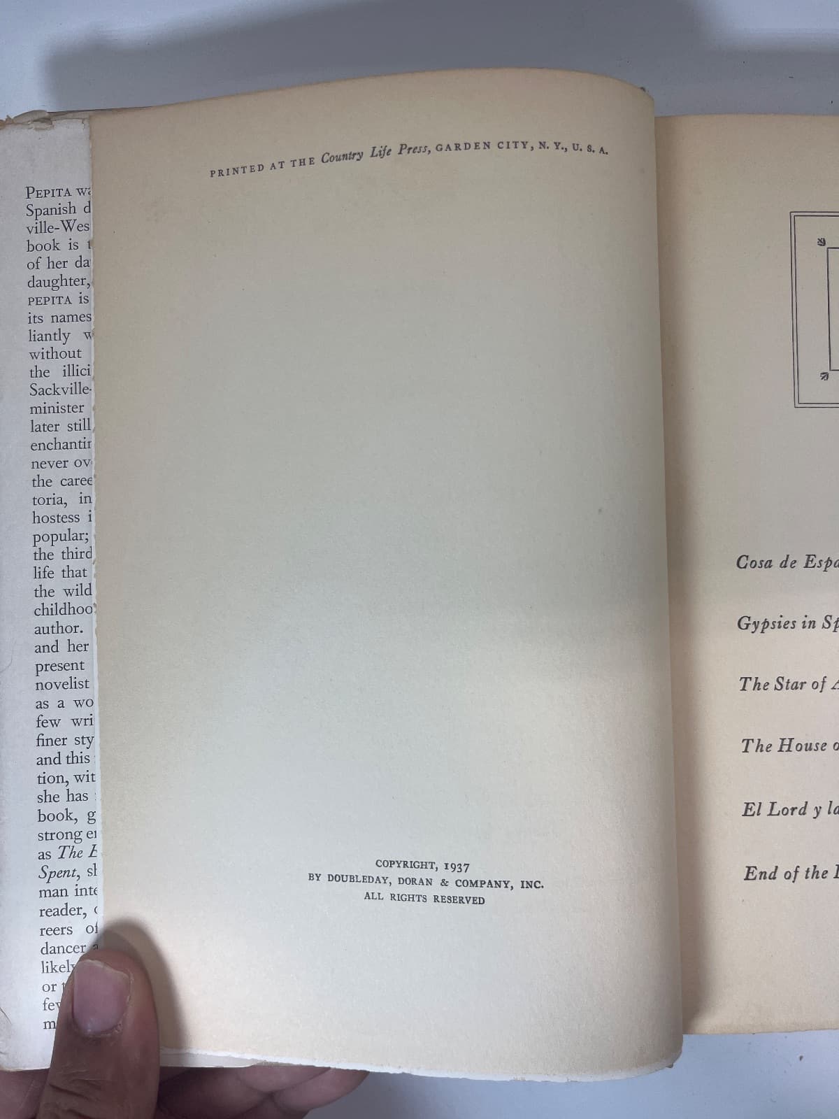Pepita by V. Sackville-West - copyright page showing 1937 details