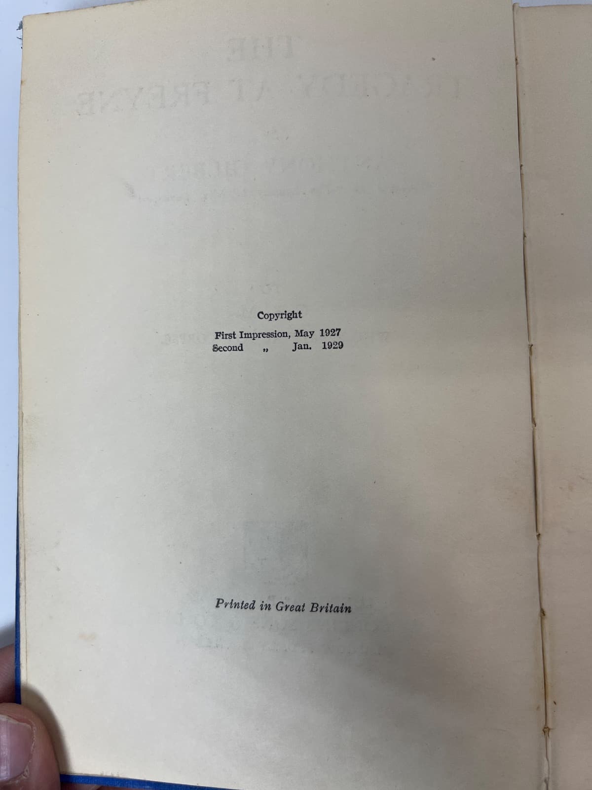The Tragedy at Freyne by Anthony Gilbert - copyright page showing 1927 details