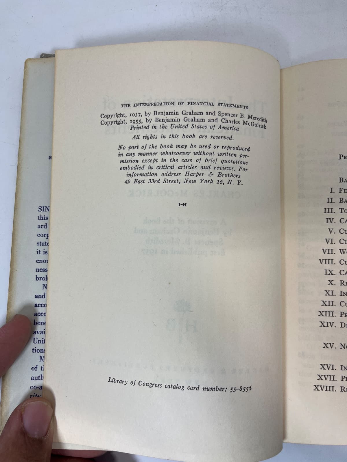 The Interpretation of Financial Statements by Benjamin Graham and Charles McGolrick - copyright page showing 1955 details