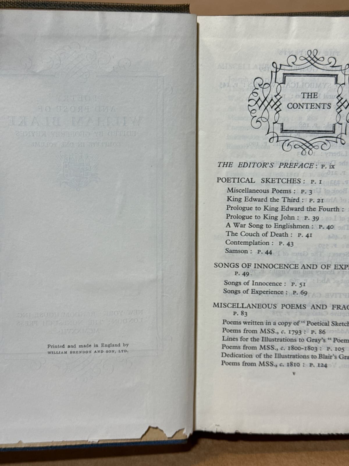 Poetry and Prose of William Blake by William Blake - copyright page showing 1927 details