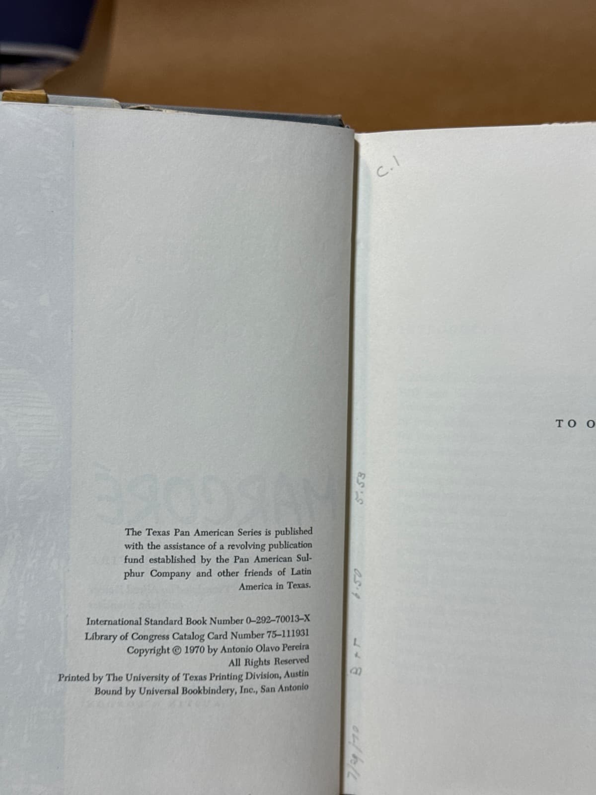 Marcóre by Antonio Olavo Pereira - copyright page showing 1970 details