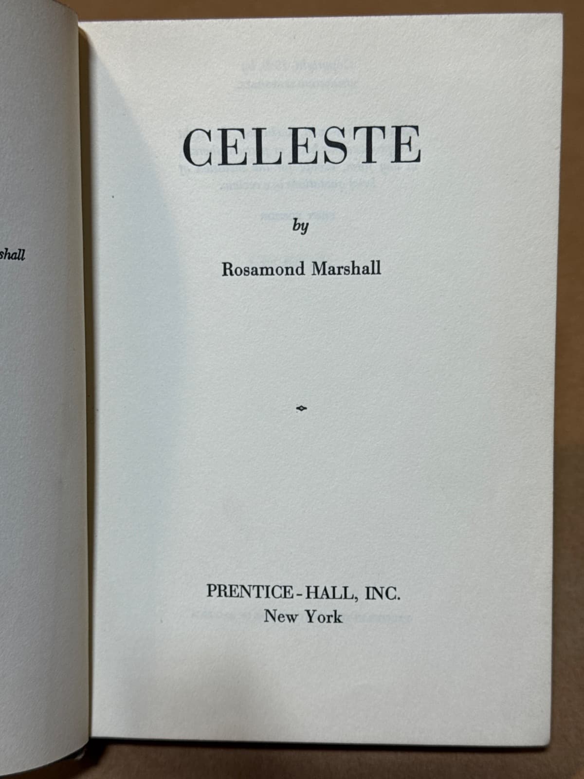 Celeste by Rosamond Marshall - title page