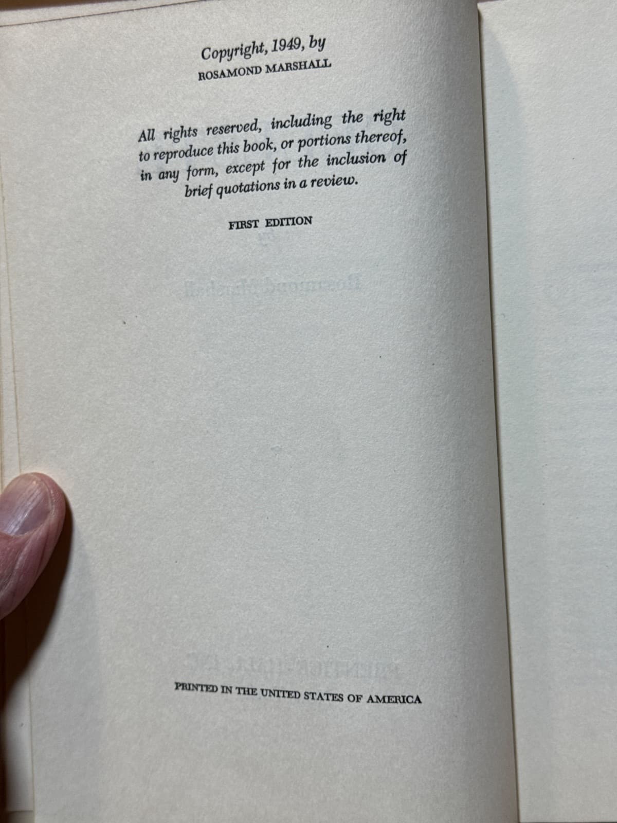 Celeste by Rosamond Marshall - copyright page showing 1949 details