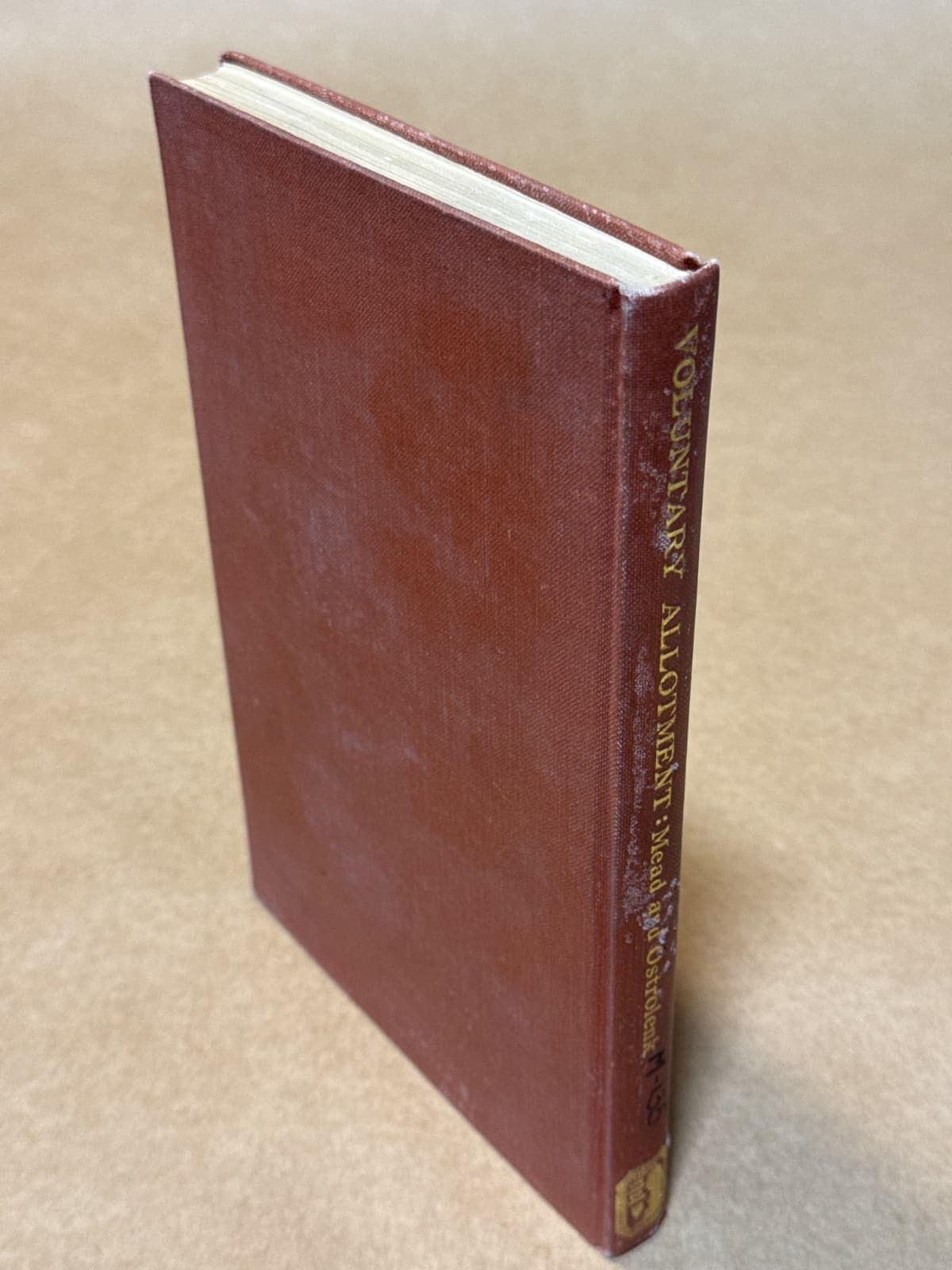 Voluntary Allotment: Planned Production in American Agriculture by Edward S. Mead, Ph.D. and Bernhard Ostrolenk, Ph.D. - quarter view showing binding condition