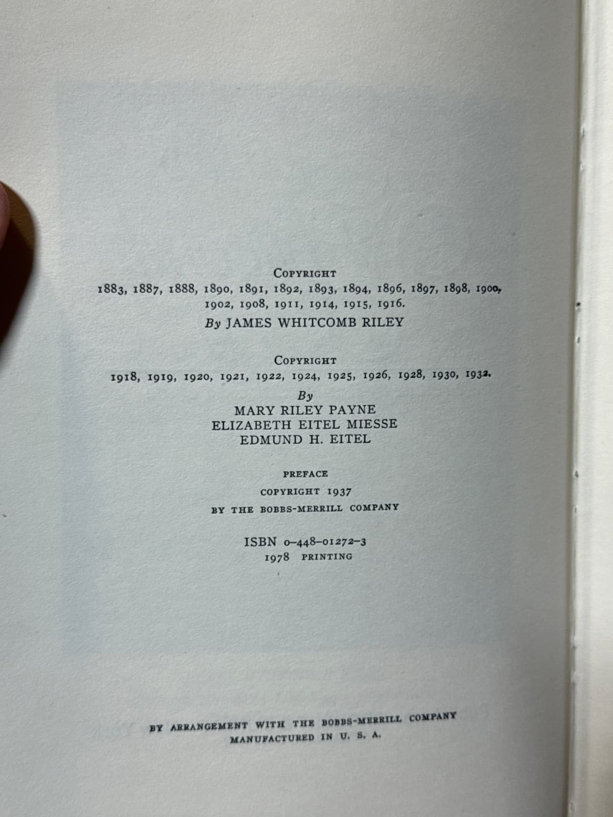 The Complete Poetical Works of James Whitcomb Riley by James Whitcomb Riley - copyright page showing 1978 details