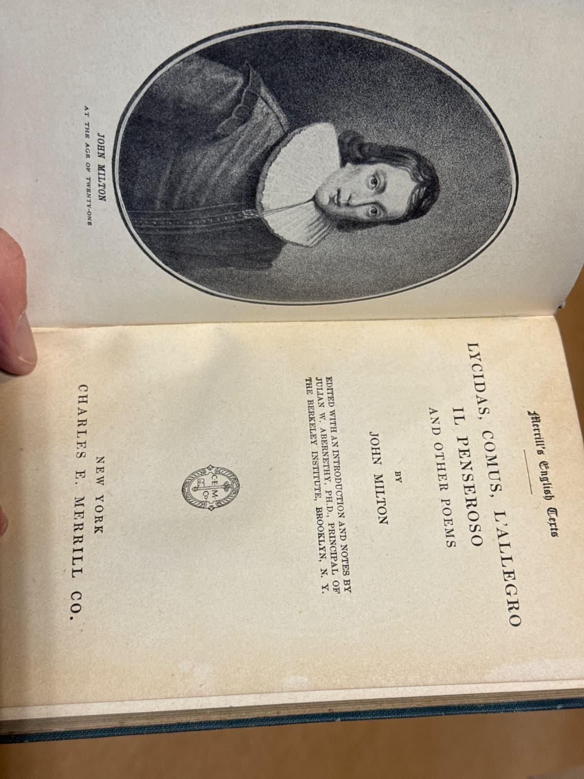 Lycidas, Comus, L'Allegro, Il Penseroso and Other Poems by John Milton - title page
