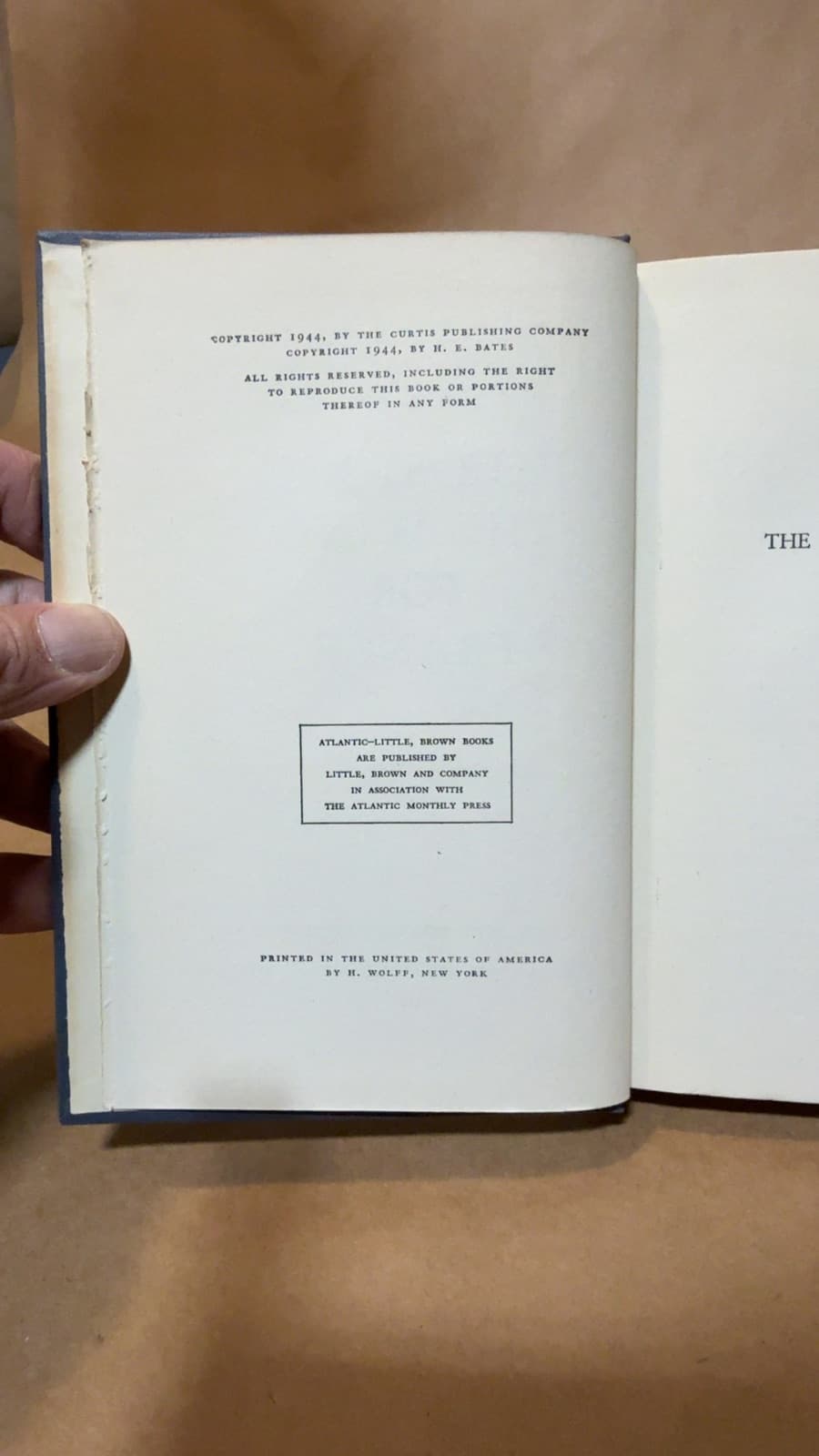 Fair Stood the Wind for France by H. E. Bates - copyright page showing 1944 details