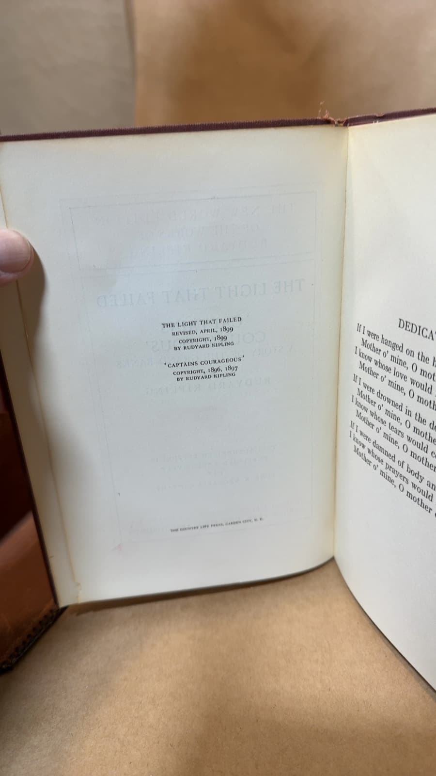 The Light That Failed / 'Captains Courageous' by Rudyard Kipling - copyright page showing unknown details