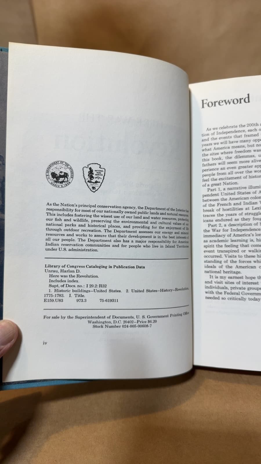 Here Was the Revolution: Historic Sites of the War for American Independence by Harlan D. Unrau - copyright page showing 1976 details
