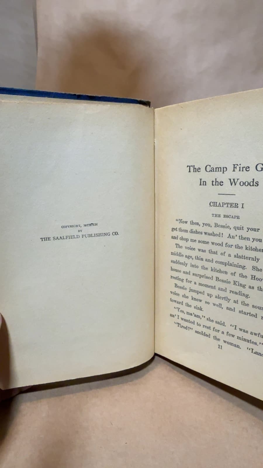 A Campfire Girl's First Council Fire by Jane L. Stewart - copyright page showing 1914 details