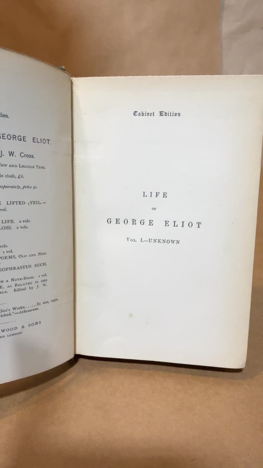 Life of George Eliot by J. W. Cross - title page