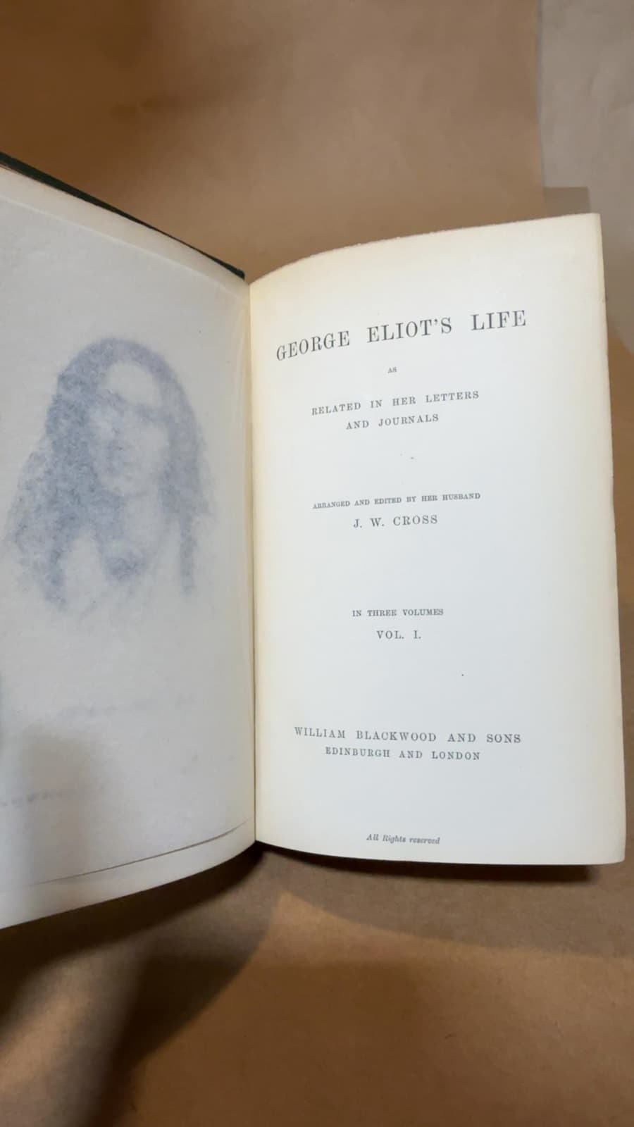 Life of George Eliot by J. W. Cross - copyright page showing unknown details