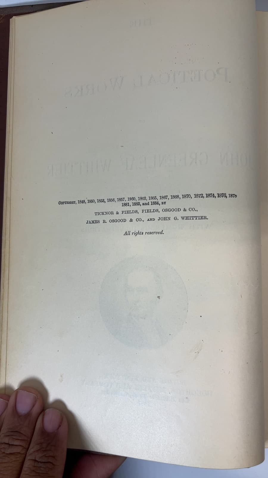 The Poetical Works of John Greenleaf Whittier by John Greenleaf Whittier - copyright page showing 1887 details