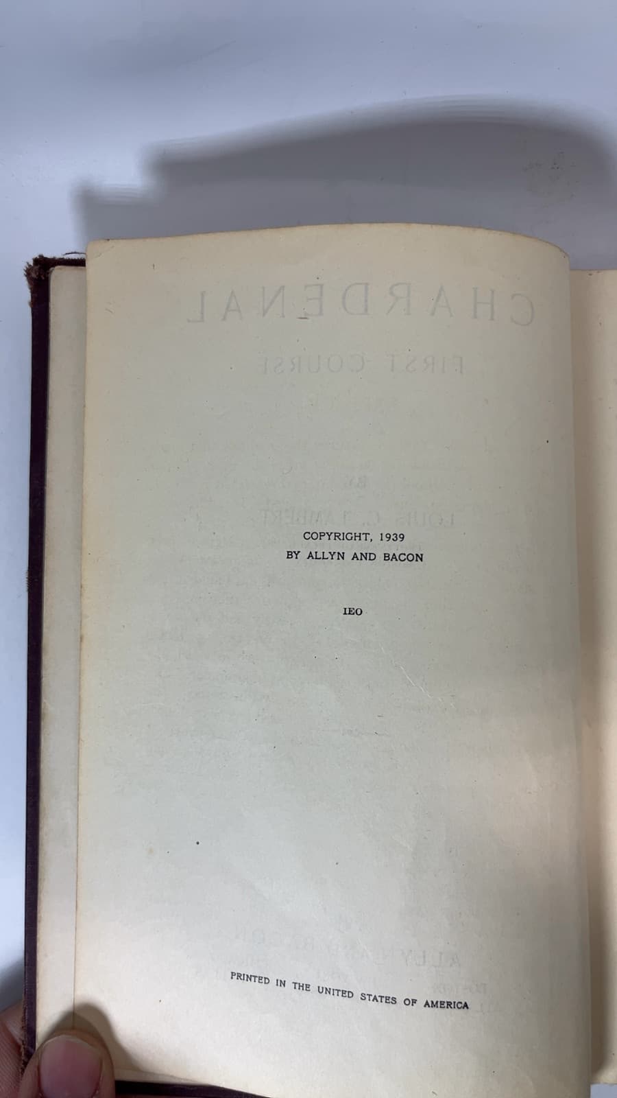 Chardenal: First Course by Louis C. Lambert - copyright page showing 1945 details