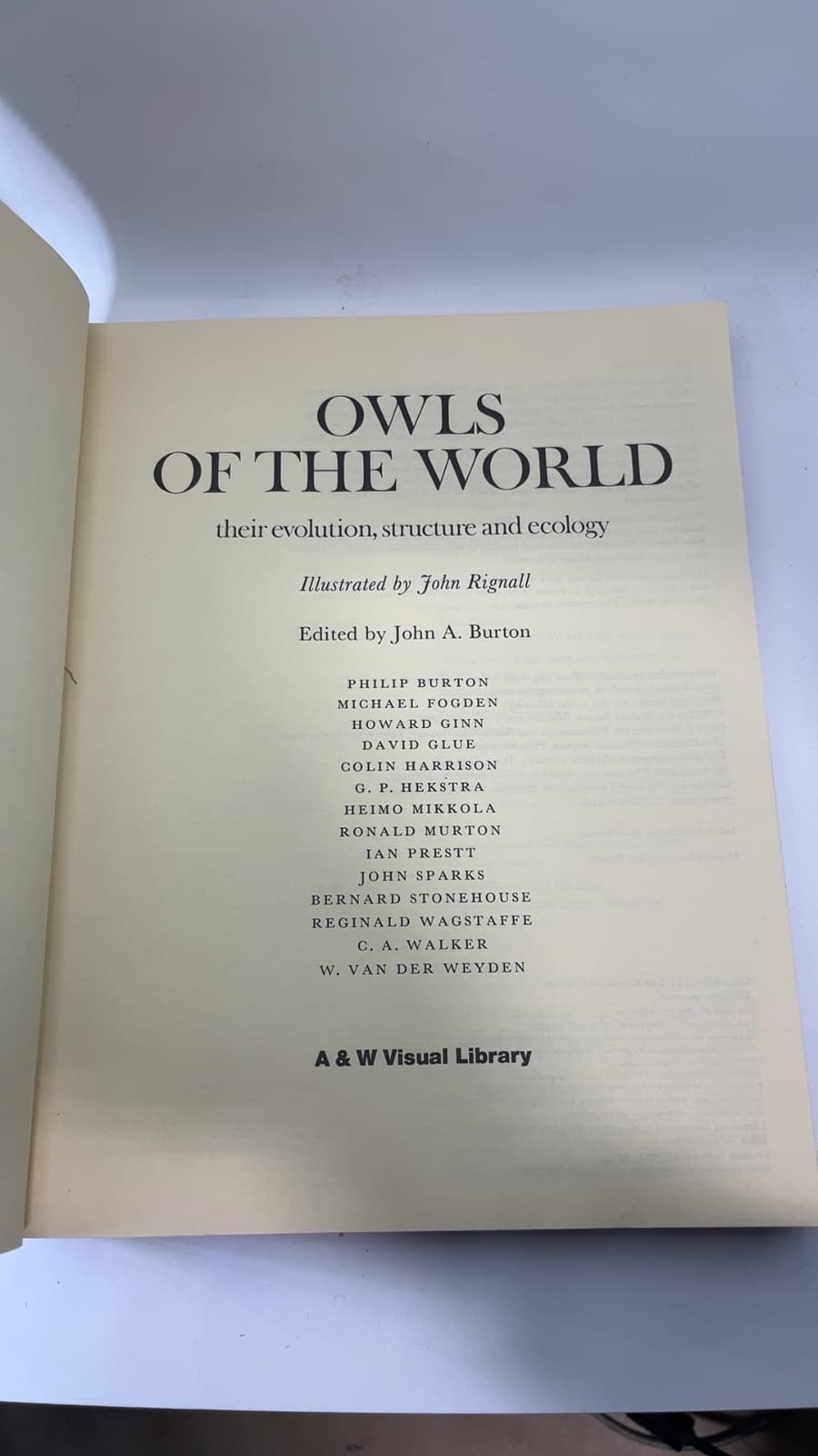 Owls of the World: their evolution, structure and ecology by John A. Burton (Editor) - title page