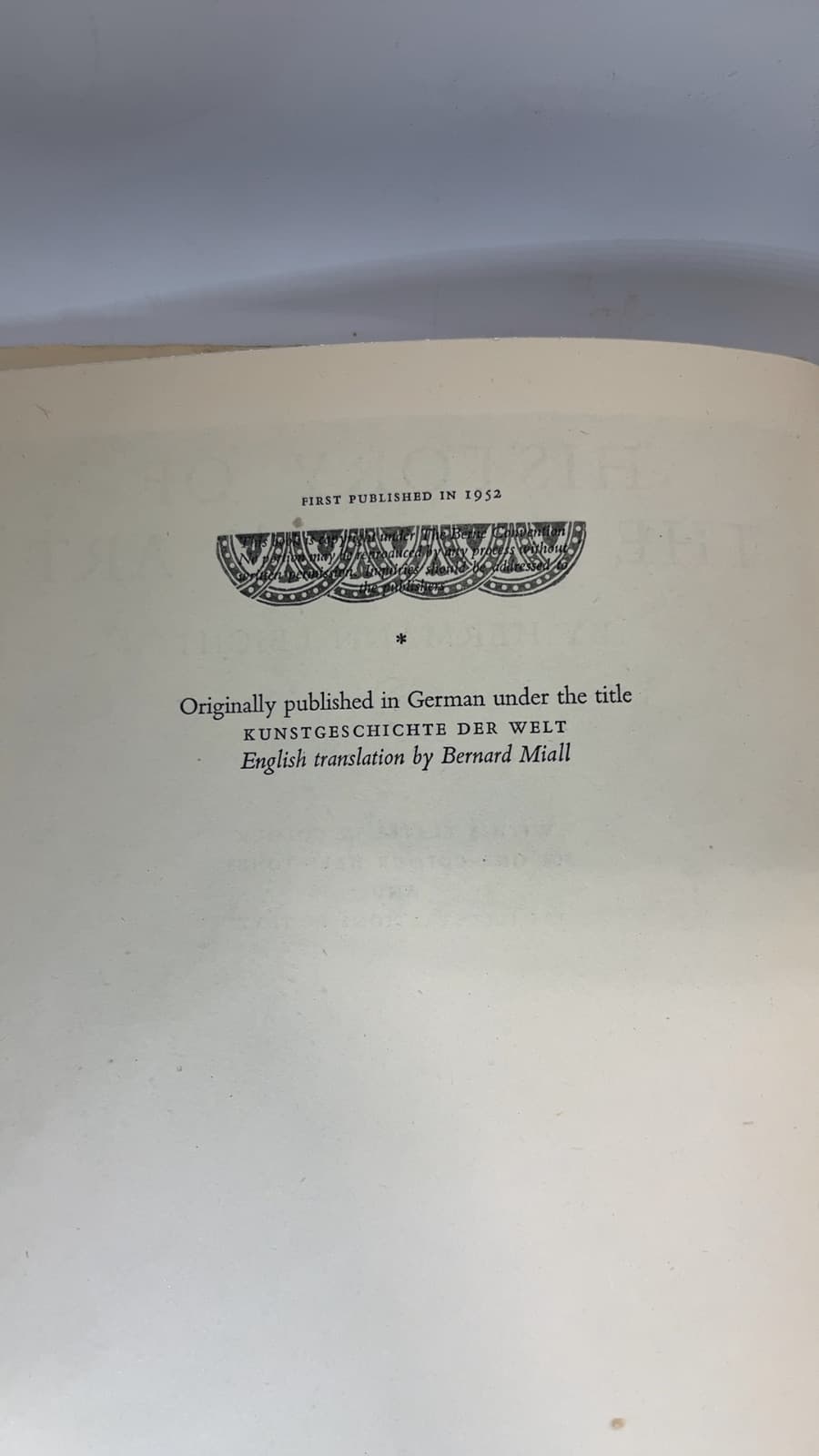 History of the World's Art by Hermann Leicht - copyright page showing 1952 details