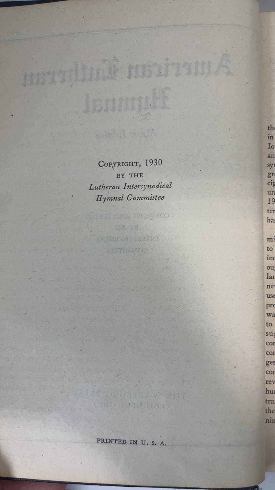 American Lutheran Hymnal by Compiled and Edited by an Intersynodical Committee - copyright page showing 1930 details
