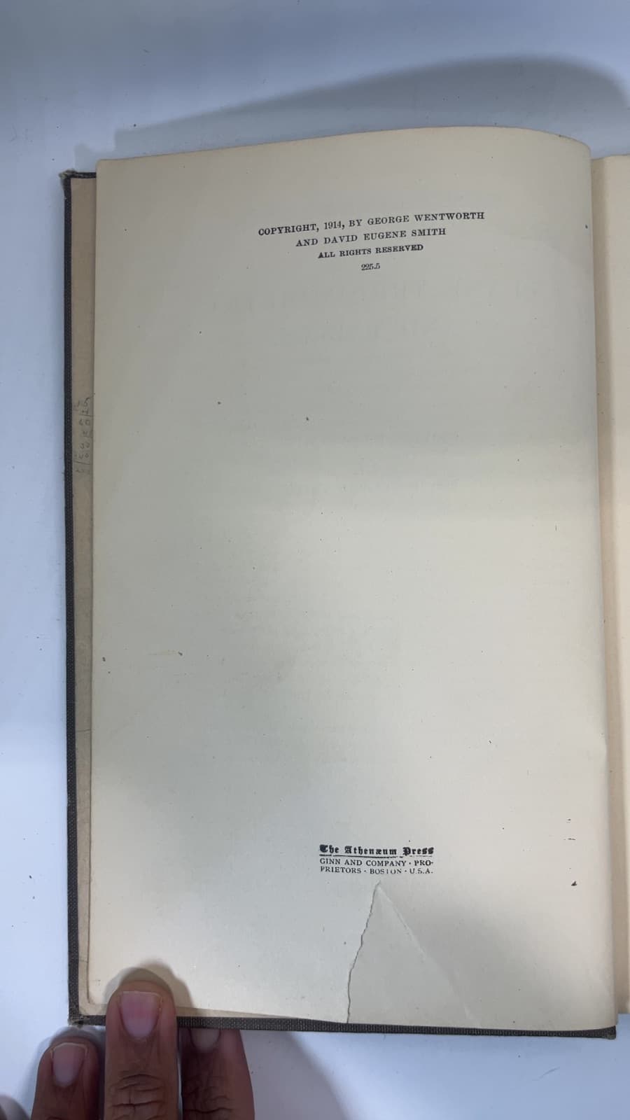 Plane Trigonometry and Tables by George Wentworth and David Eugene Smith - copyright page showing 1914 details
