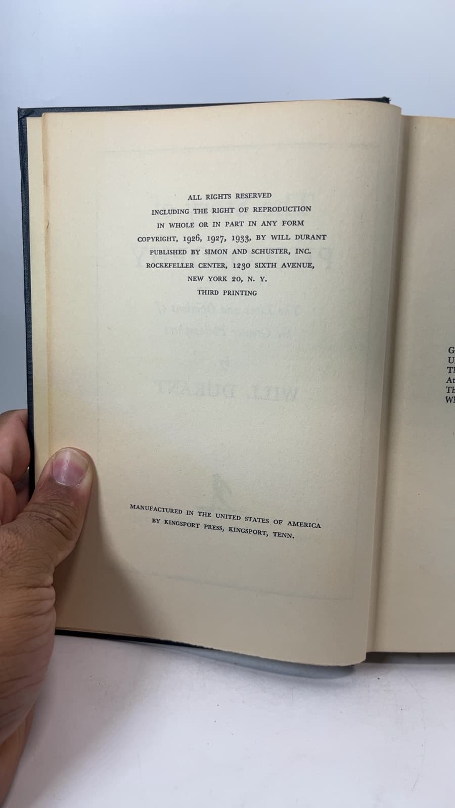 The Story of Philosophy: The Lives and Opinions of the Greater Philosophers by Will Durant - copyright page showing 1951 details
