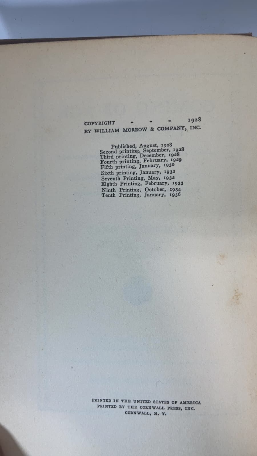 Coming of Age in Samoa by Margaret Mead - copyright page showing 1928 details