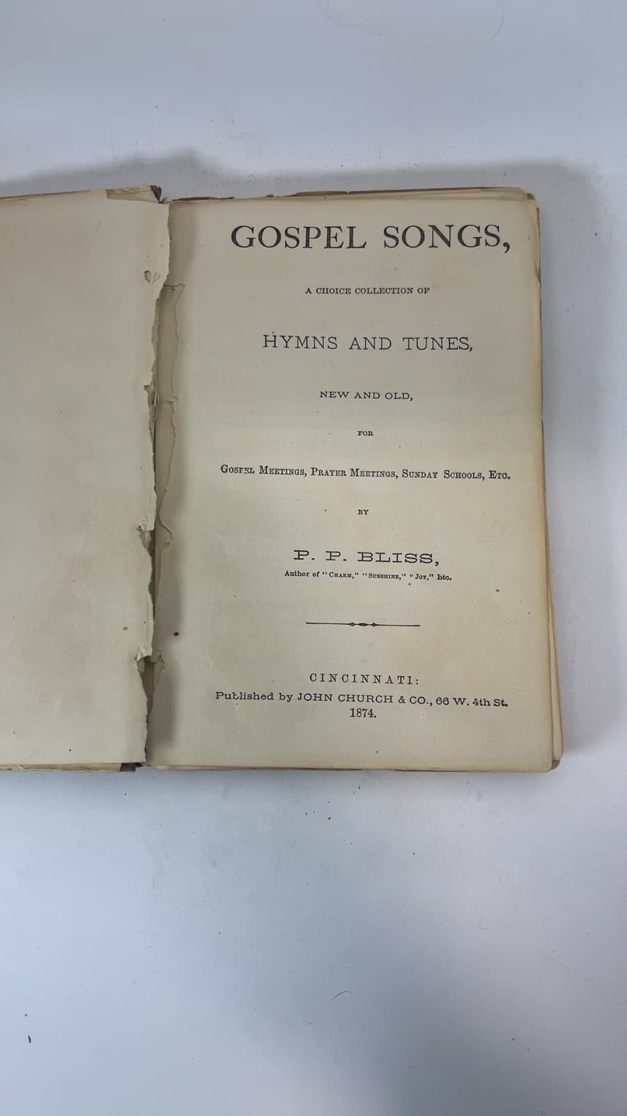 Gospel Songs by P. P. Bliss - title page