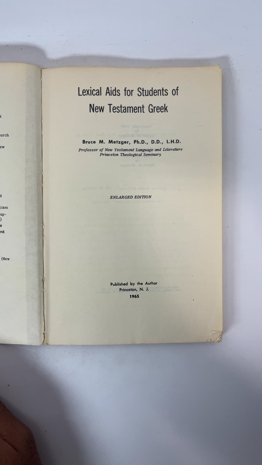 Lexical Aids for Students of New Testament Greek by Bruce M. Metzger - title page