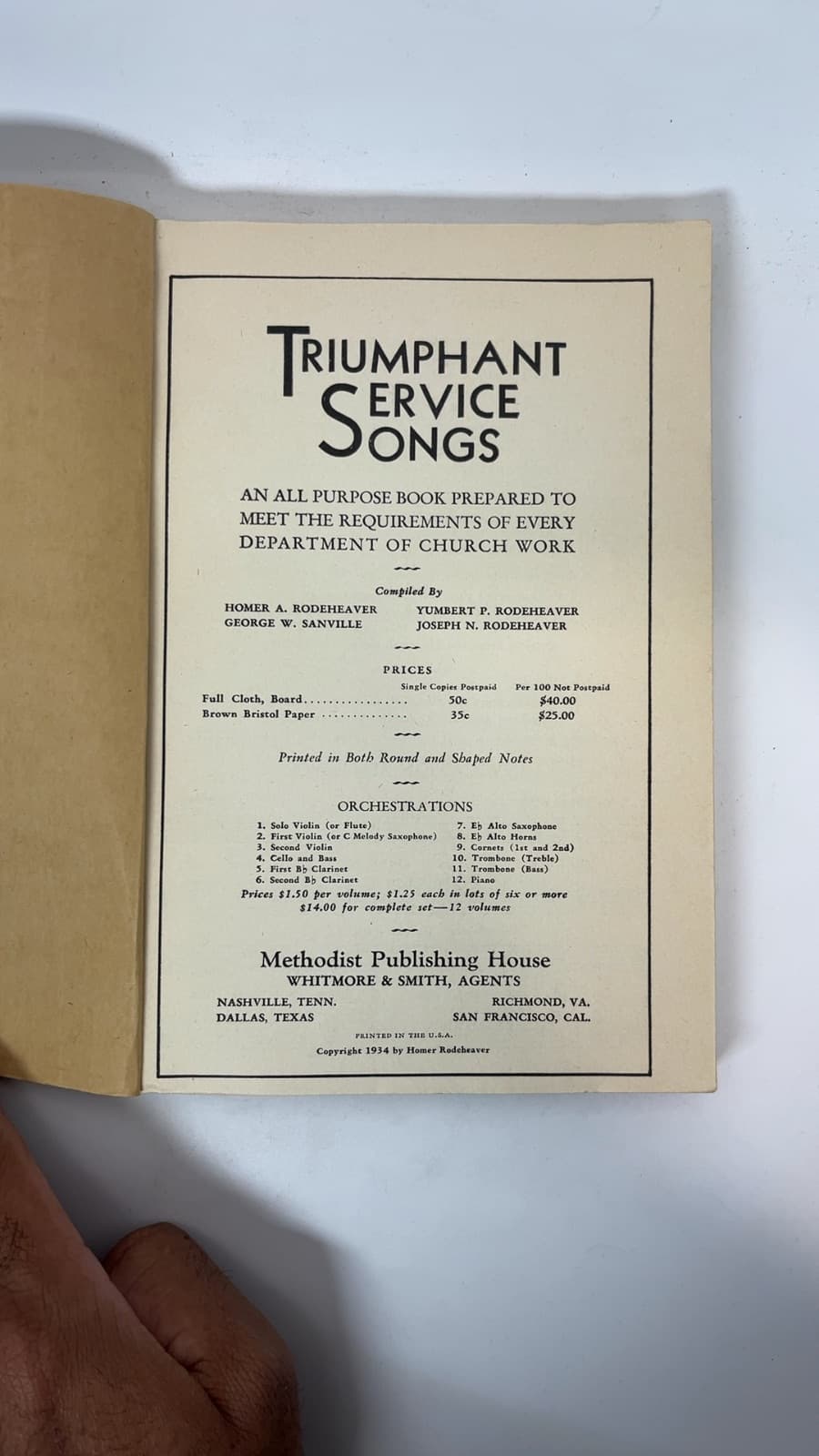 Triumphant Service Songs by Homer A. Rodeheaver, Yumbert P. Rodeheaver, George W. Sanville, Joseph N. Rodeheaver - title page