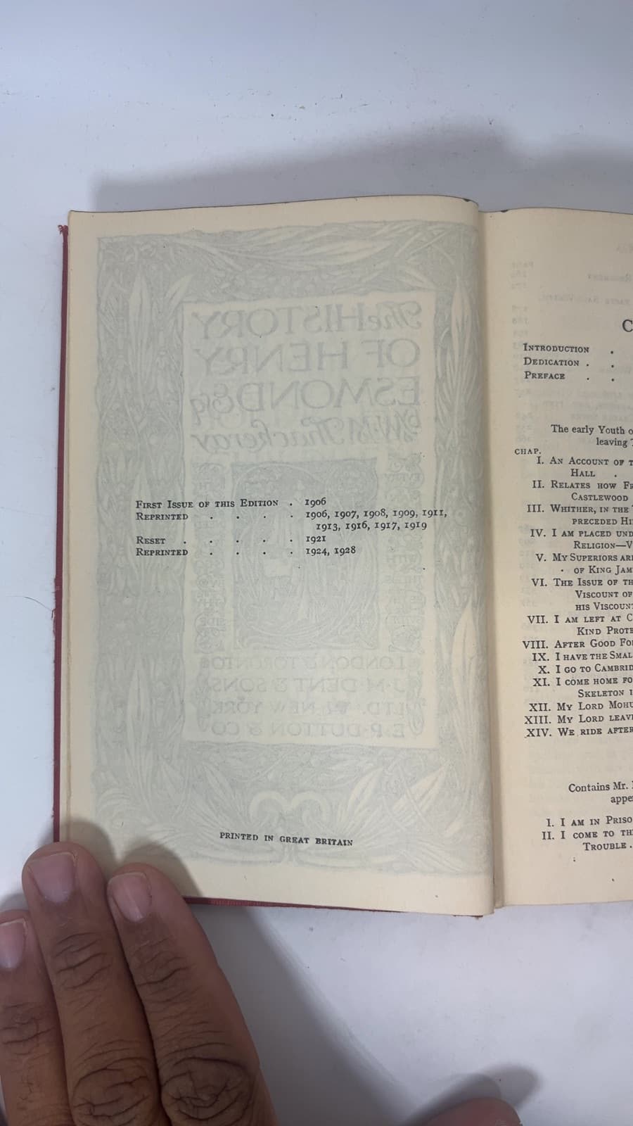 The History of Henry Esmond Esq by W.M. Thackeray - copyright page showing 1928 details