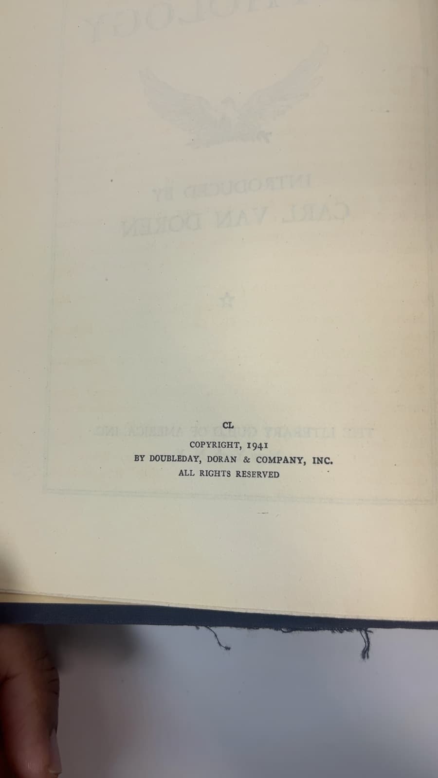 The Patriotic Anthology by Carl Van Doren - copyright page showing 1941 details
