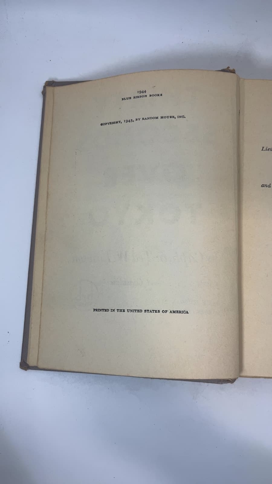Thirty Seconds Over Tokyo by Captain Ted W. Lawson - copyright page showing 1944 details