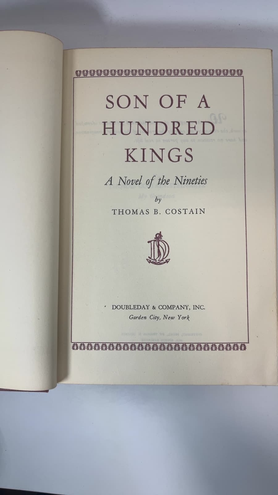 Son of a Hundred Kings by Thomas B. Costain - title page