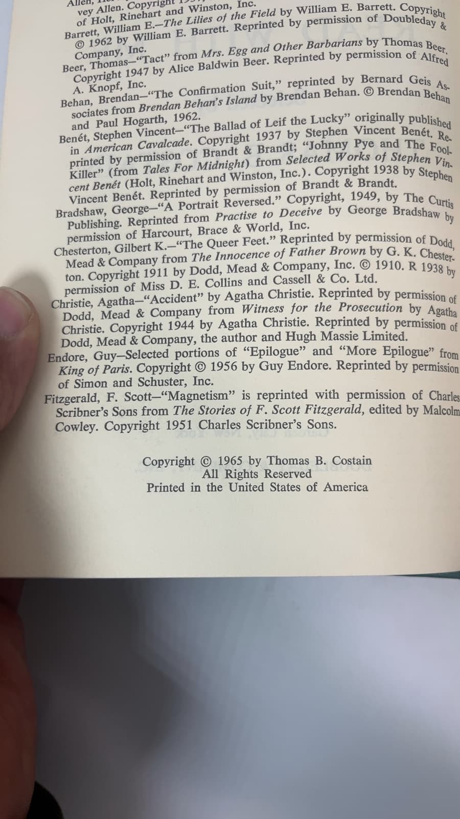 Read With Me by Thomas B. Costain - copyright page showing 1965 details