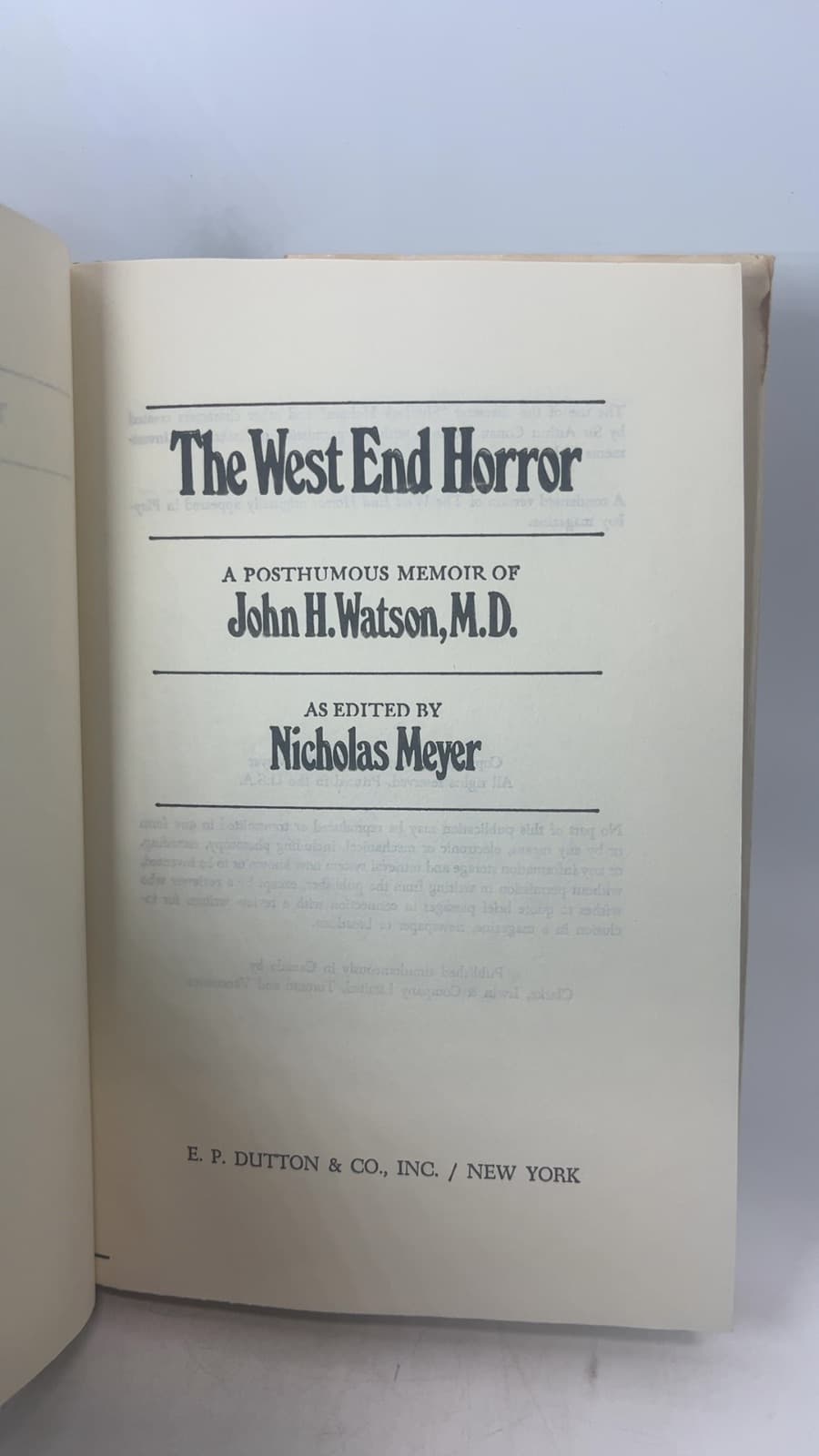 The West End Horror - Book Club Edition  by Nicholas Meyer - title page
