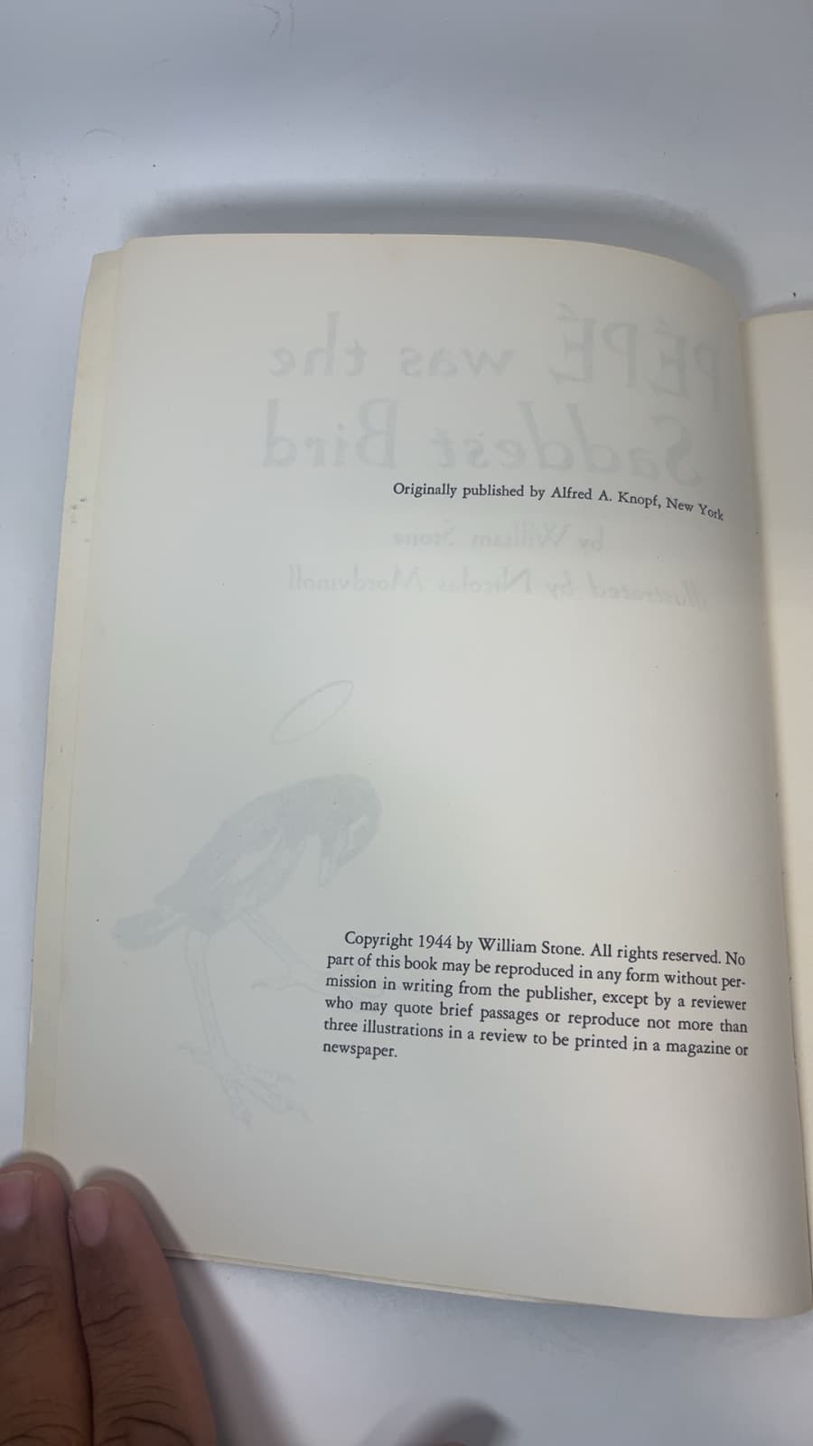 PÉPÉ was the Saddest Bird by William Stone - copyright page showing 1944 details