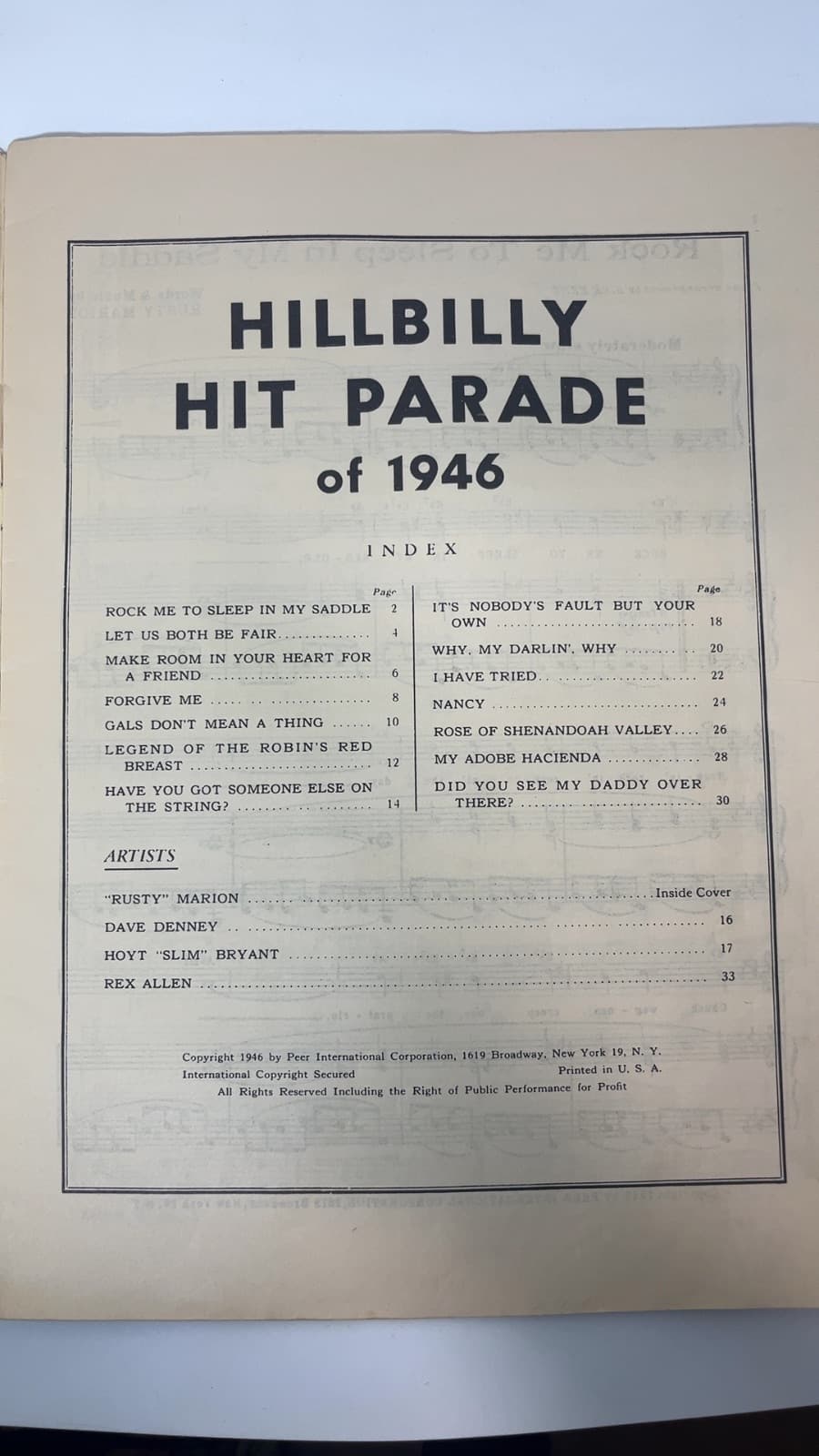 Hillbilly Hit Parade of 1946 - title page