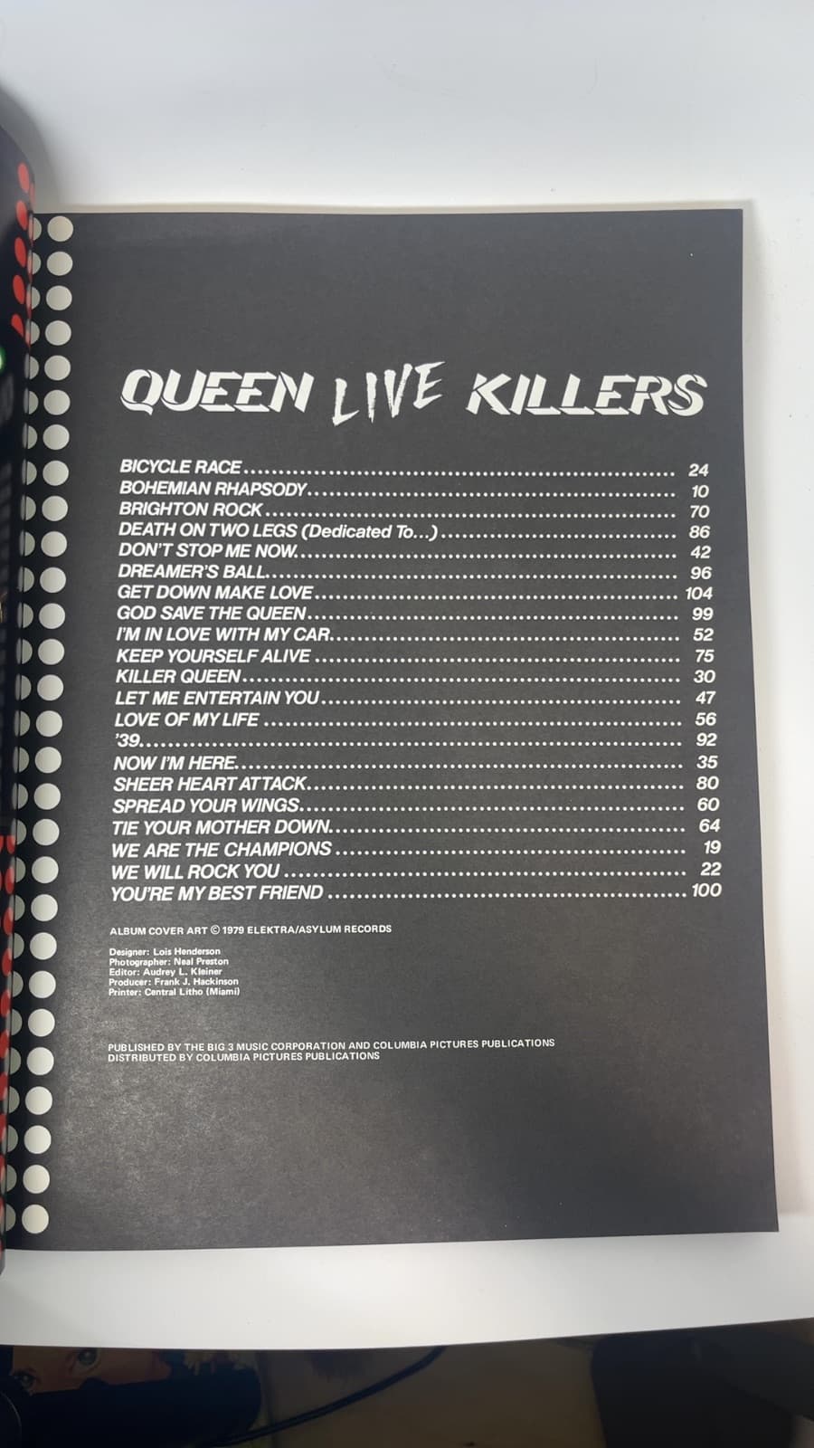 Queen Live Killers - copyright page showing 1979 details
