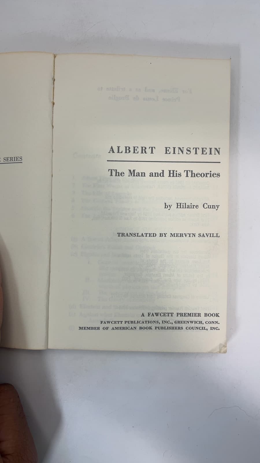 Albert Einstein: The Man and His Theories by Hilaire Cuny - title page