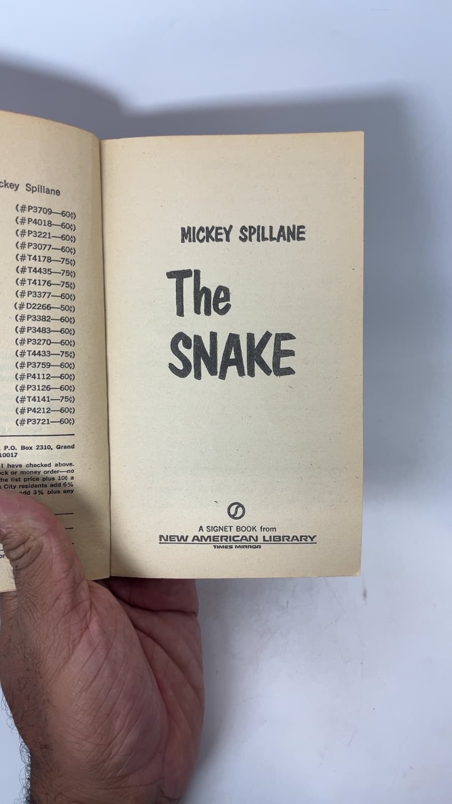 The Snake by Mickey Spillane - title page