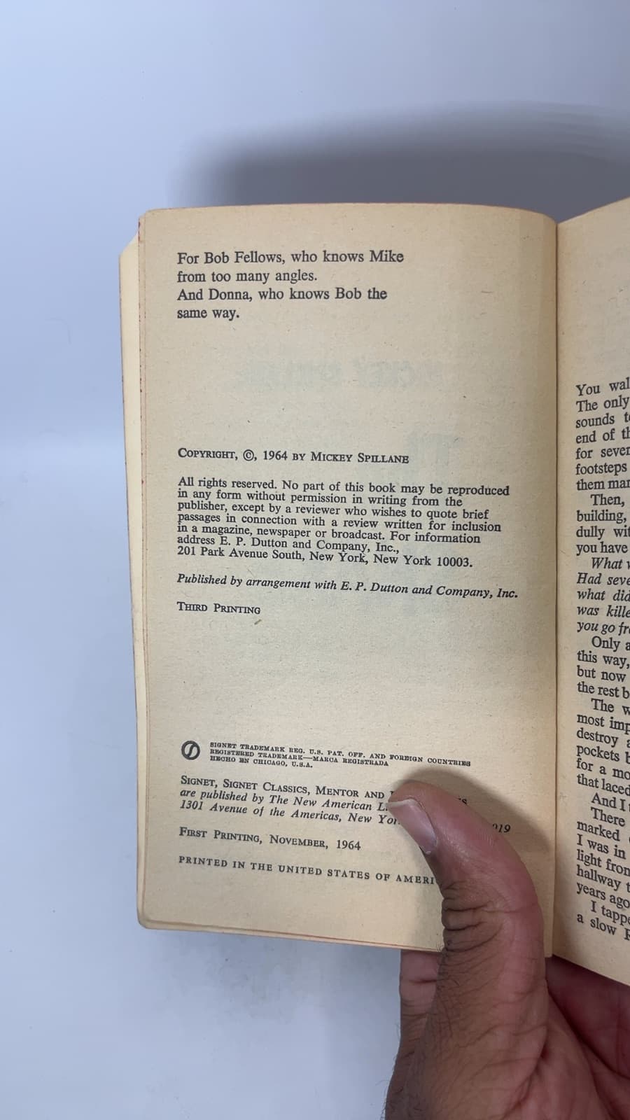The Snake by Mickey Spillane - copyright page showing 1964 details