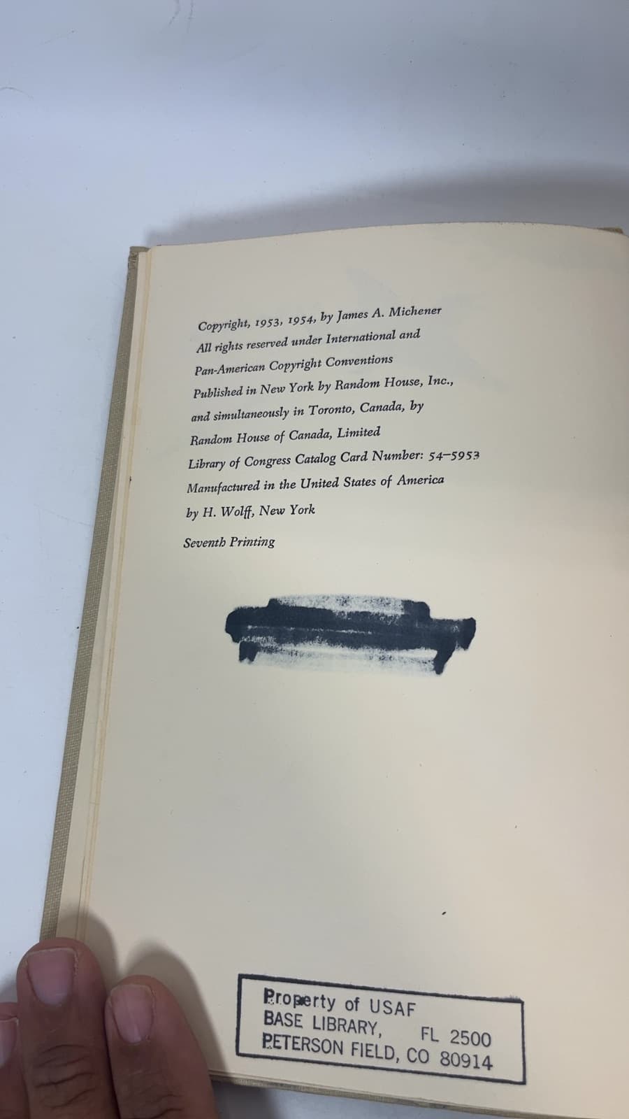 Sayonara by James A. Michener - copyright page showing 1954 details