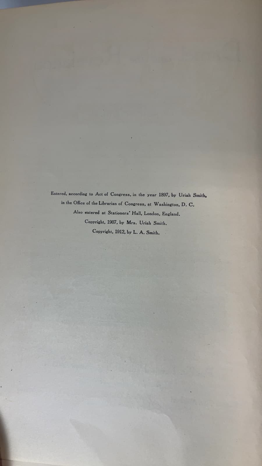 Daniel and the Revelation by Uriah Smith - copyright page showing 1912 details
