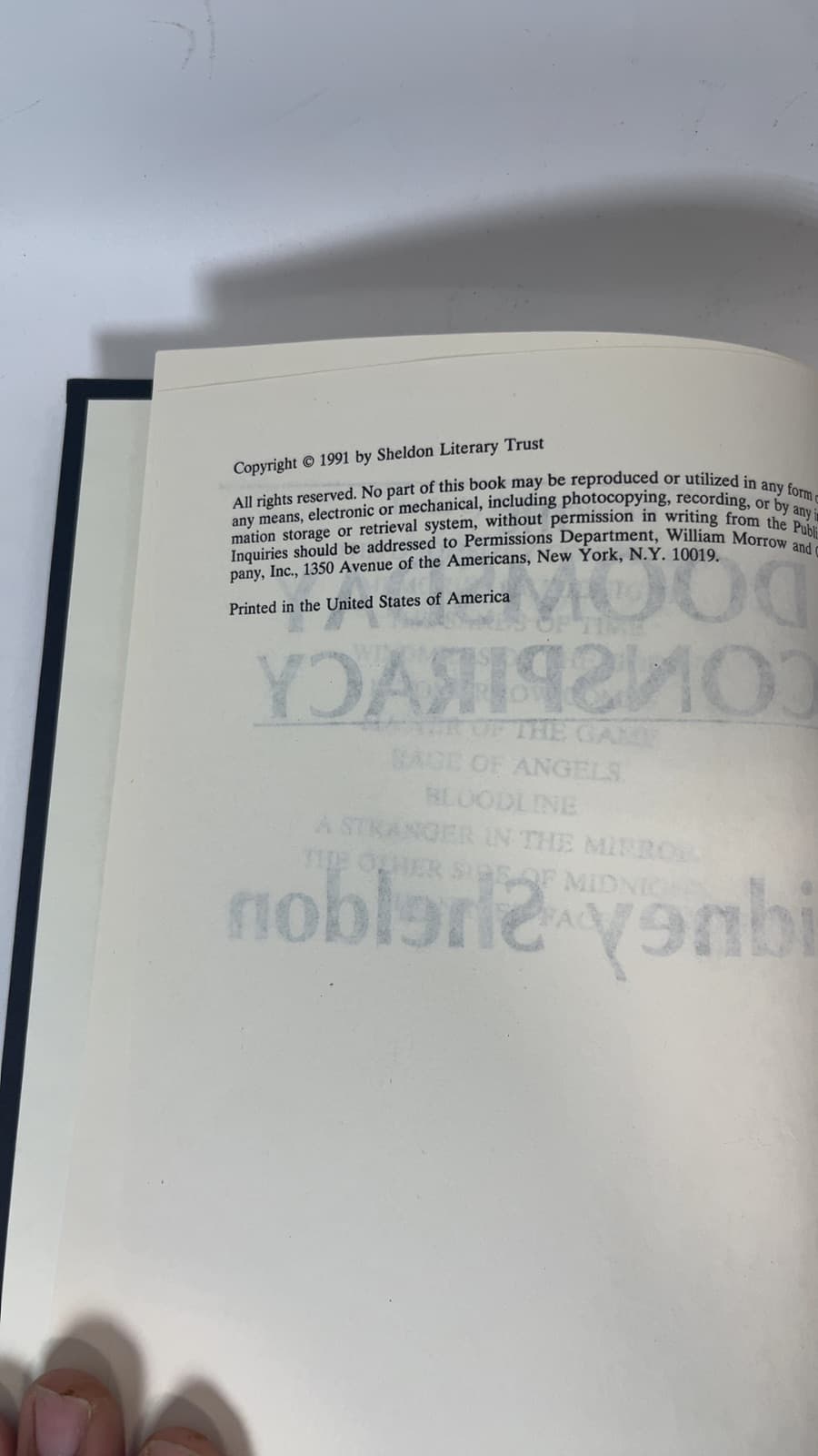 The Doomsday Conspiracy by Sidney Sheldon - copyright page showing 1991 details