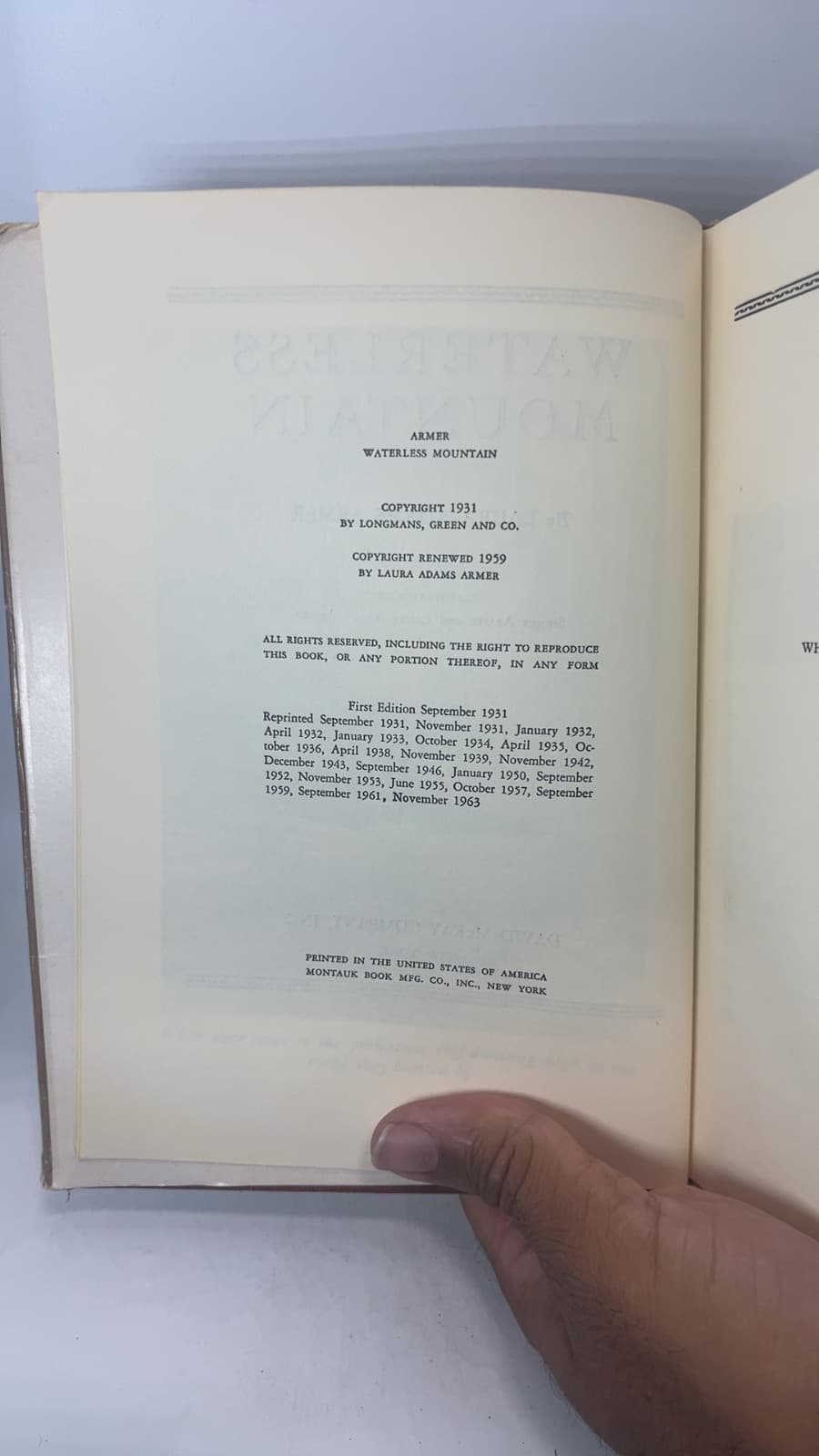 Waterless Mountain by Laura Adams Armer - copyright page showing unknown details