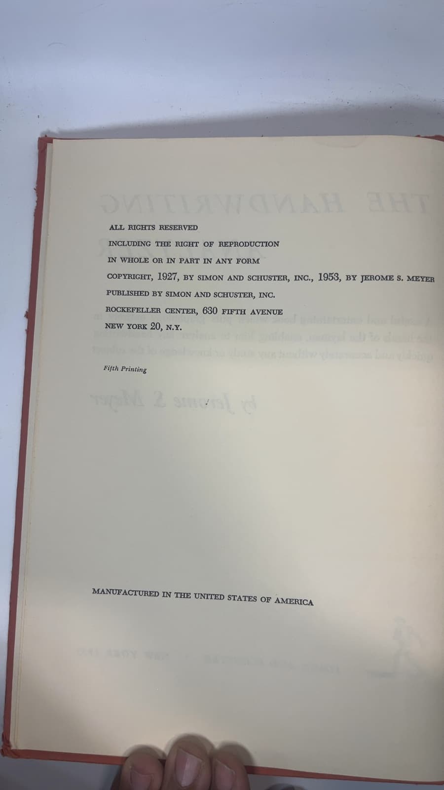 The Handwriting Analyzer by Jerome S. Meyer - copyright page showing 1953 details