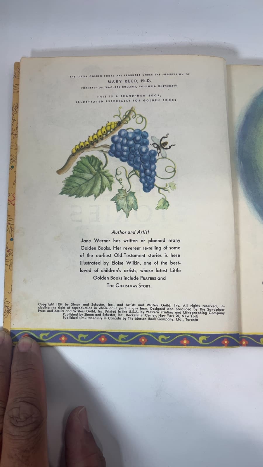 First Bible Stories - First Edition "A" - A Little Golden Book  by Jane Werner - copyright page showing 1954 details