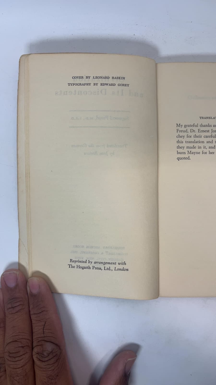 Civilization and Its Discontents by Sigmund Freud, M.D., L.L.D. - copyright page showing 1958 details