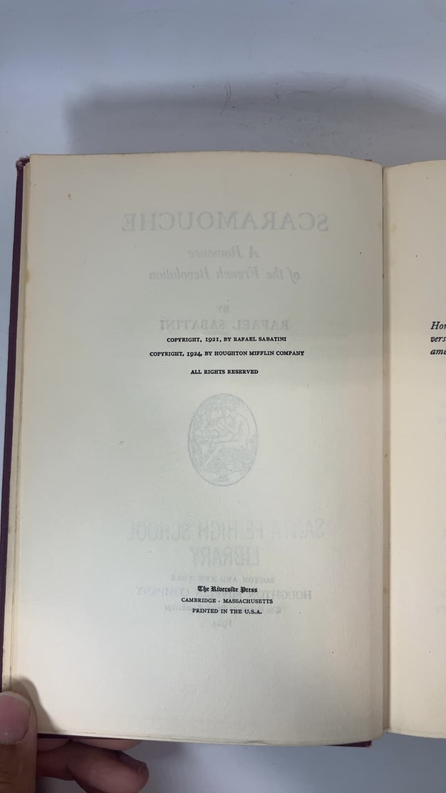 Scaramouche: A Romance of the French Revolution by Rafael Sabatini - copyright page showing 1924 details