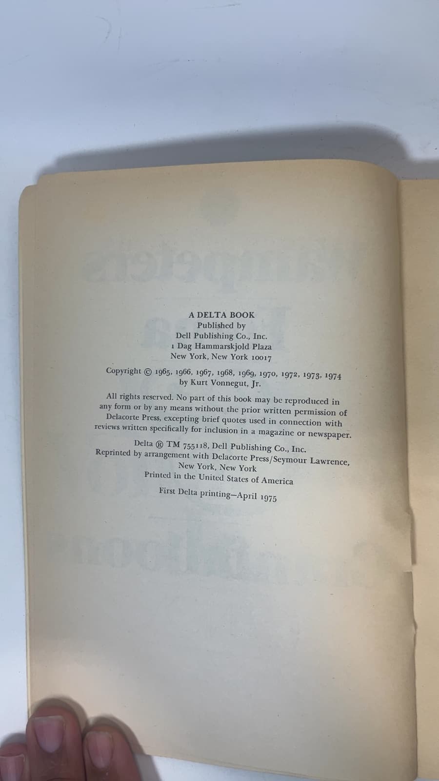Wampeters, Foma & Granfalloons by Kurt Vonnegut, Jr. - copyright page showing 1975 details